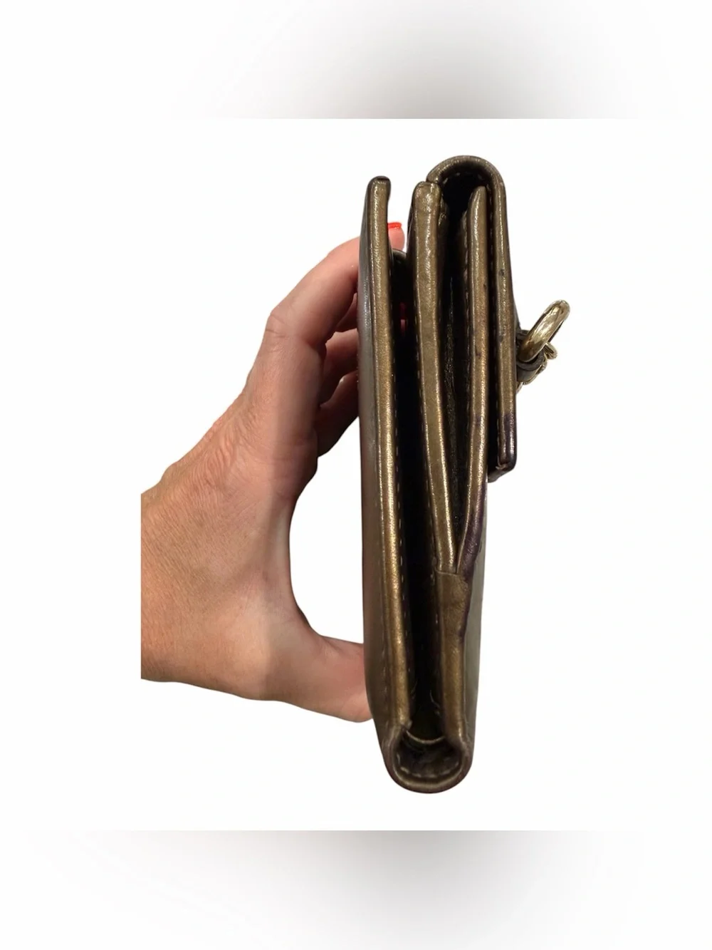 Gucci Bronze Metallic GG-Embossed Leather Wallet with Heart Charm